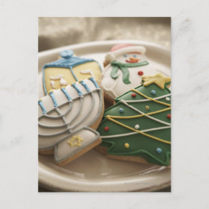 Cartes Pour Fêtes Annuelles Cookies de Noël et d'Hanoukka sur l'assiette,