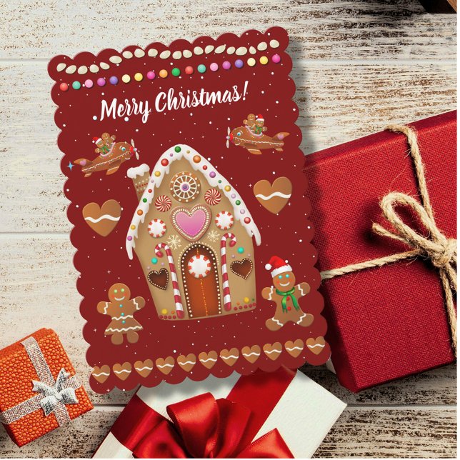 Cartes Pour Fêtes Annuelles Cookies de pain d'épice Fête de Noël (Gingerbread House Christmas Card)