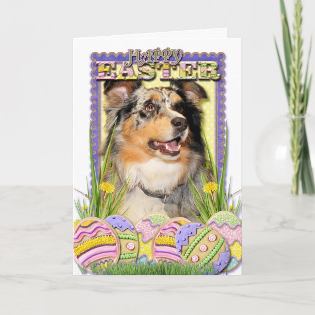 Cartes Pour Fêtes Annuelles Cookies d'oeufs de Pâques - Berger australien (Devant)