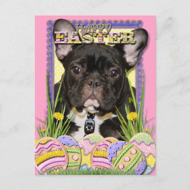 Cartes Pour Fêtes Annuelles Cookies d'oeufs de Pâques - Chien de taureaux fran (Devant)