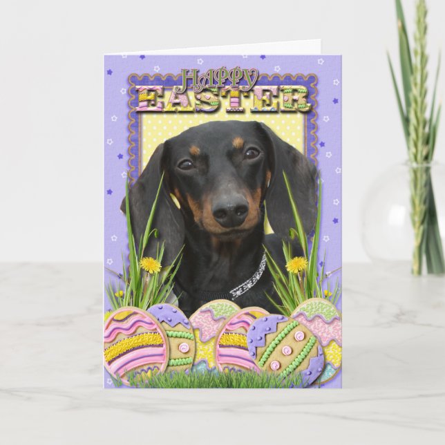 Cartes Pour Fêtes Annuelles Cookies d'oeufs de Pâques - Dachshund (Devant)