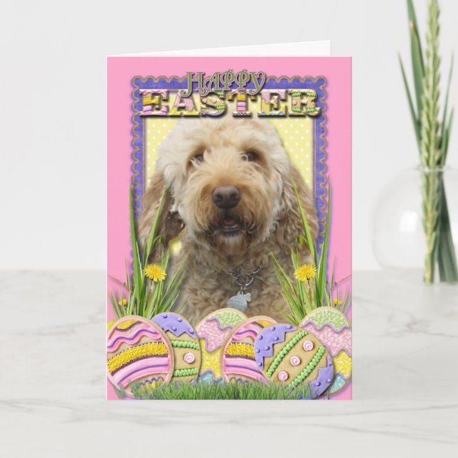 Cartes Pour Fêtes Annuelles Cookies d'oeufs de Pâques - GoldenDoodle (Devant)