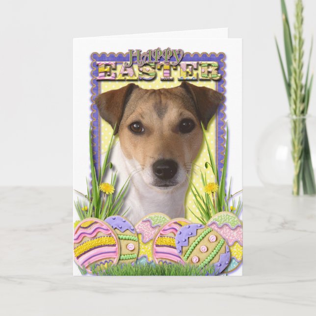 Cartes Pour Fêtes Annuelles Cookies d'oeufs de Pâques - Jack Russell (Devant)