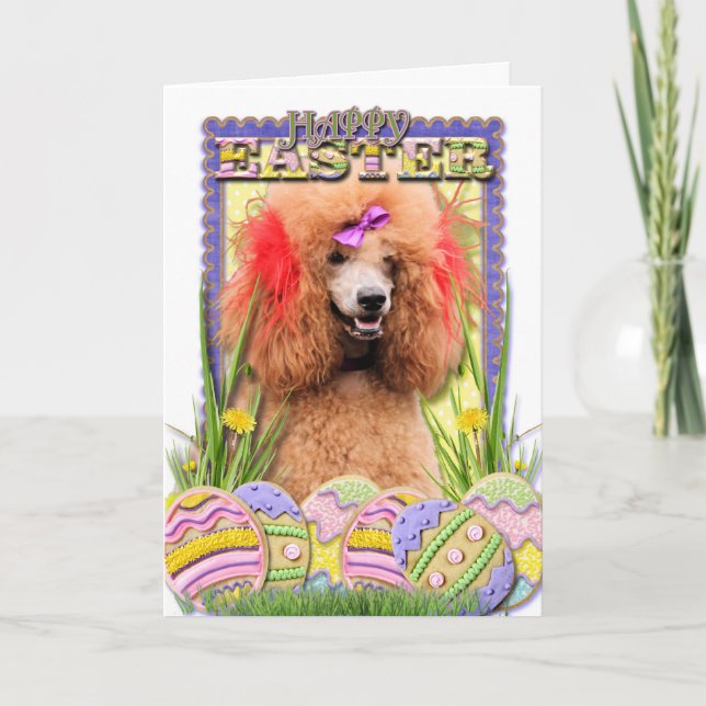 Cartes Pour Fêtes Annuelles Cookies d'oeufs de Pâques - Poodle - Rouge (Devant)