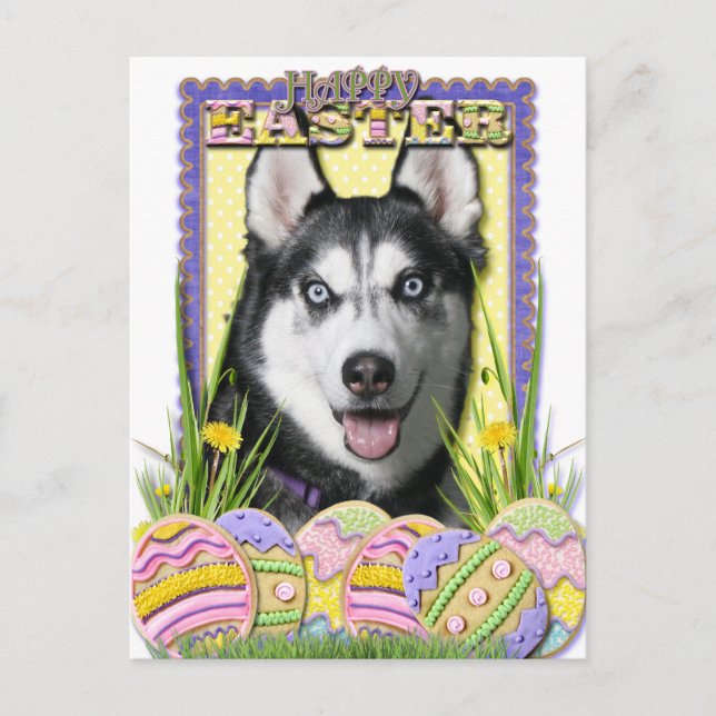 Cartes Pour Fêtes Annuelles Cookies d'oeufs de Pâques - Sibérie Husky (Devant)