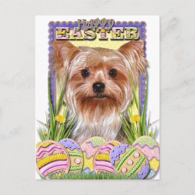 Cartes Pour Fêtes Annuelles Cookies d'oeufs de Pâques - Yorkshire Terrier (Devant)