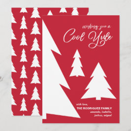 Cartes Pour Fêtes Annuelles Cool blanc rouge moderne Yule Script Arbres géomét
