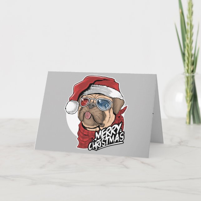 Cartes Pour Fêtes Annuelles Cool Carlin chien Noël (Devant)