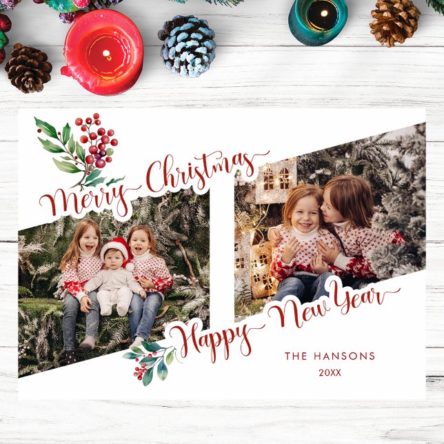 Cartes Pour Fêtes Annuelles Cool Joyeux Noël Calligraphie Holly 2-Photo (Créateur téléchargé)