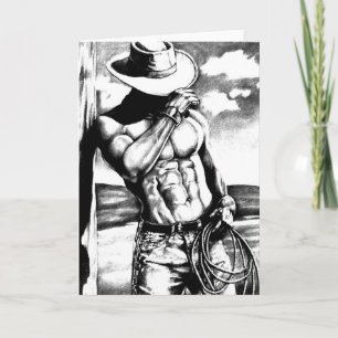 Cartes Pour Fêtes Annuelles cool masculin dessin d'art fin cowboy bodybuilder