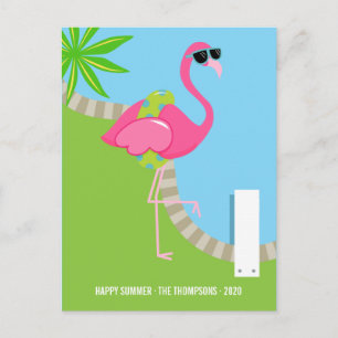 Cartes Pour Fêtes Annuelles Cool Pink Flamant rose Été Famille Photo Salutatio