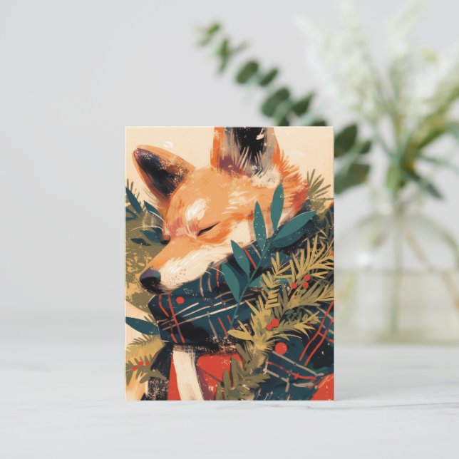 Cartes Pour Fêtes Annuelles Cool Shiba Inu in Christmas Winter (Debout devant)