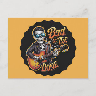 Cartes Pour Fêtes Annuelles Cool Skeleton Bad to the Bone avec guitare