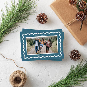 Cartes Pour Fêtes Annuelles Cool Winter Blue Simple Scallop Photo Cadre
