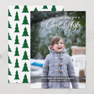 Cartes Pour Fêtes Annuelles Cool Yule Script Your Photo Green Trees Noël