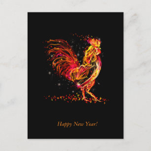 Cartes Pour Fêtes Annuelles Coq de feu. Flamme animal étincelant design cool