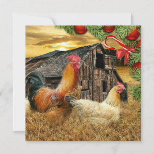 Cartes Pour Fêtes Annuelles Coq de Noël Hen Barn Coop Farm