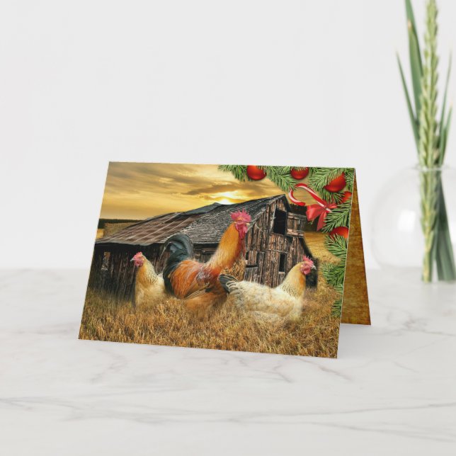 Cartes Pour Fêtes Annuelles Coq de Noël Hen Barn Coop Farm (Devant)