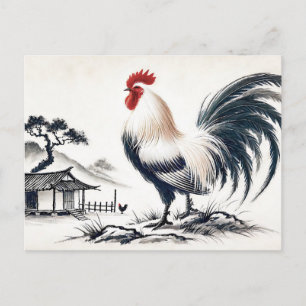 Cartes Pour Fêtes Annuelles Coq fier debout devant la grange