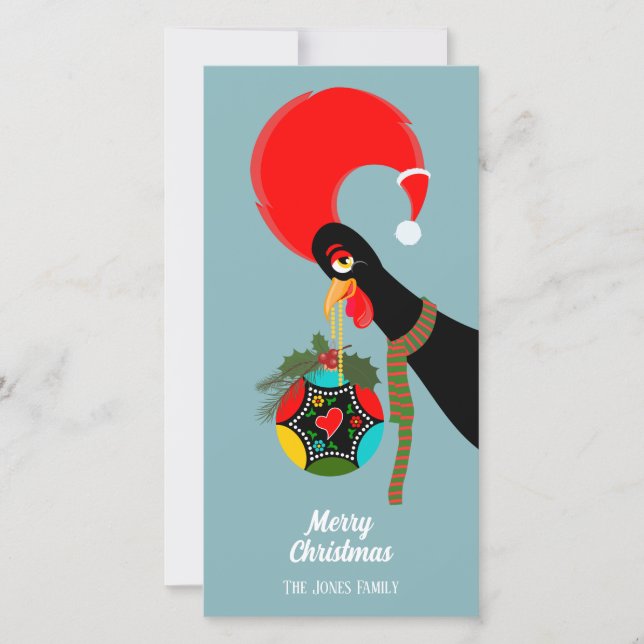 Cartes Pour Fêtes Annuelles Coq portugais Boule de Noël houx (Devant)