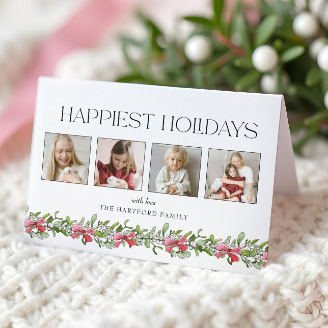 Cartes Pour Fêtes Annuelles Coquette Bow Mistletoe Joyeuses Vacances 4 Photo (Créateur téléchargé)