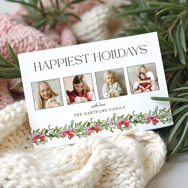 Cartes Pour Fêtes Annuelles Coquette Bow Mistletoe Joyeuses Vacances 4 Photo (Créateur téléchargé)