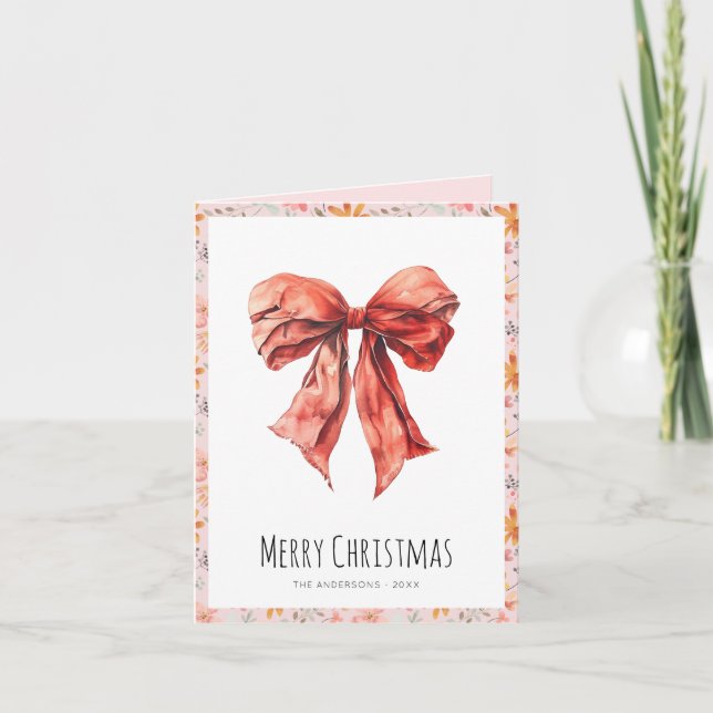 Cartes Pour Fêtes Annuelles Coquette Bow rose Photo de Noël (Devant)