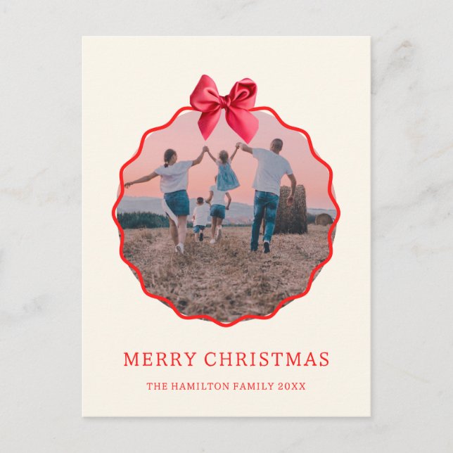 Cartes Pour Fêtes Annuelles Coquette Christmas Red Bow Wavy Photo (Devant)