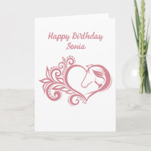 Cartes Pour Fêtes Annuelles Coquette Coeur rose Cheval Fille Feminine Élégante