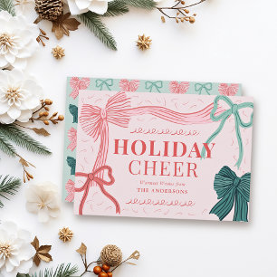 Cartes Pour Fêtes Annuelles Coquette Core Rouge & Vaches Vertes Rose Noël
