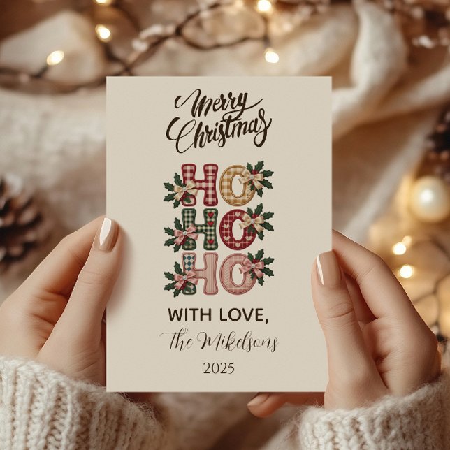 Cartes Pour Fêtes Annuelles Coquette Gingham Ho Ho Ho Christmas (Créateur téléchargé)