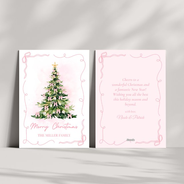 Cartes Pour Fêtes Annuelles Coquette rose Bow Noël Arbre Joyeux Noël (Créateur téléchargé)