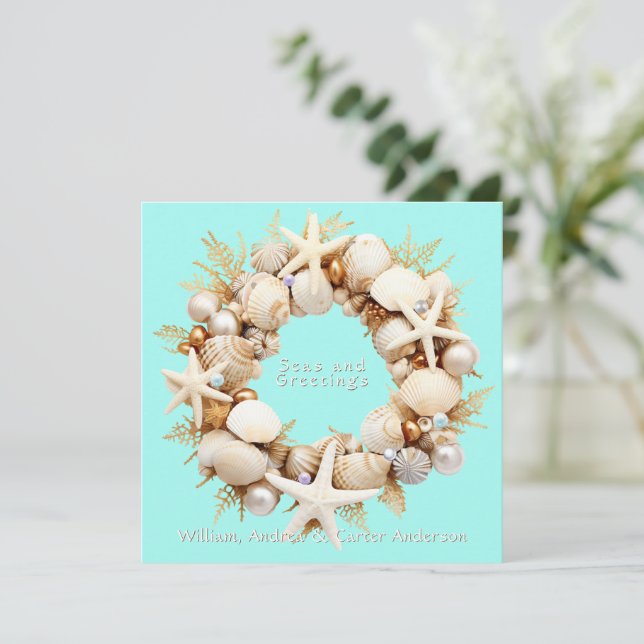 Cartes Pour Fêtes Annuelles Coquillages de Noël Poissons d'étoiles (Debout devant)