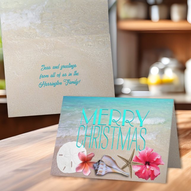 Cartes Pour Fêtes Annuelles Coquillages et fleurs tropicaux Message Noël (Créateur téléchargé)