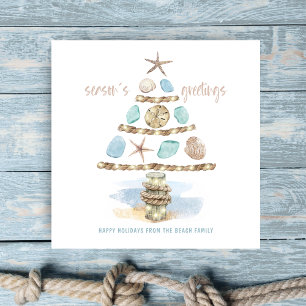 Cartes Pour Fêtes Annuelles Coquillages et verre marin   Arbre de Noël côtier