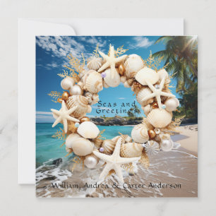 Cartes Pour Fêtes Annuelles Coquillages Starfish Perles Palmiers Noël