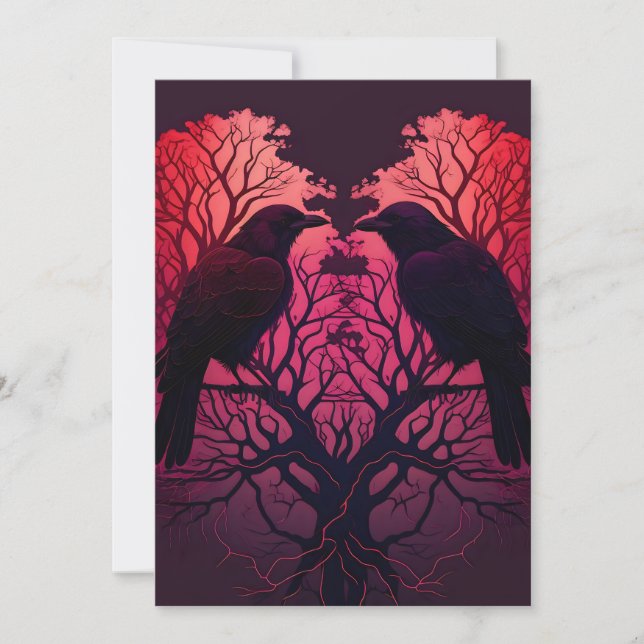 Cartes Pour Fêtes Annuelles Corbeaux et arbre en forme de cœur (Devant)