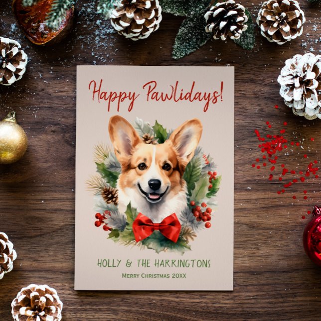 Cartes Pour Fêtes Annuelles Corgi Chien Noël Joyeux Pawlidays Howlidays (Créateur téléchargé)
