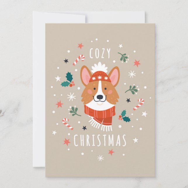 Cartes Pour Fêtes Annuelles Corgi Cozy - Chaleur de Noël (Devant)