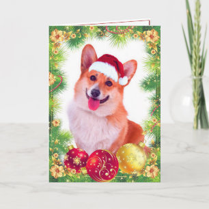 Cartes Pour Fêtes Annuelles Corgi de Noël gallois souriant
