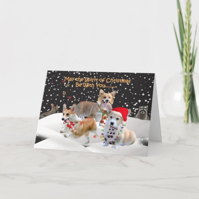 Cartes Pour Fêtes Annuelles Corgi Esprit de Noël (Devant)