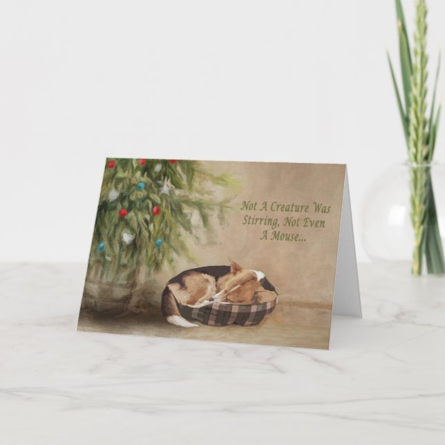 Cartes Pour Fêtes Annuelles Corgi sleeping et Christmas Tree (Devant)