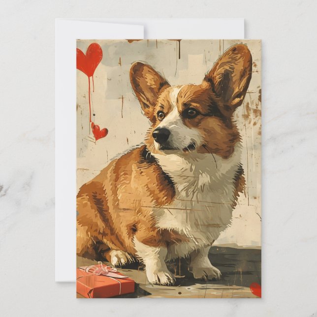 Cartes Pour Fêtes Annuelles Corgi vintage pour la Saint-Valentin (Devant)