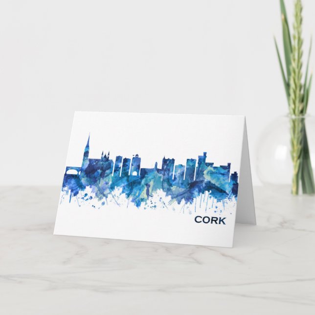 Cartes Pour Fêtes Annuelles Cork Irlande Skyline Blue (Devant)