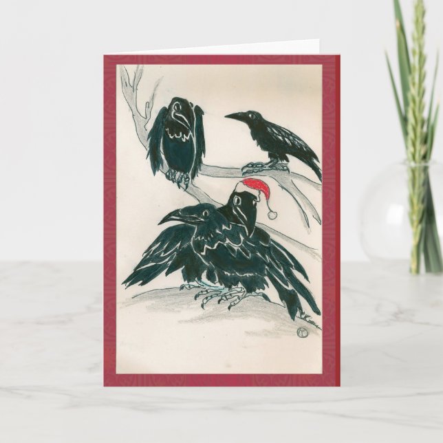 Cartes Pour Fêtes Annuelles Corvid caractères Posing pour Noël (Devant)