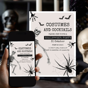 Cartes Pour Fêtes Annuelles Costumes et cocktails Fête d'horreur avec squelett