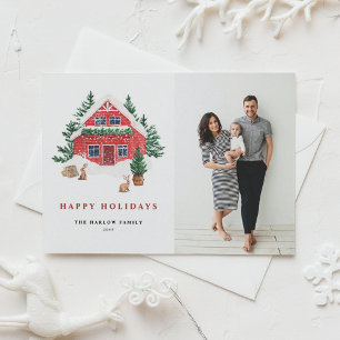 Cartes Pour Fêtes Annuelles Cosy Aquarelle Rouge Gîte de vacances Photo