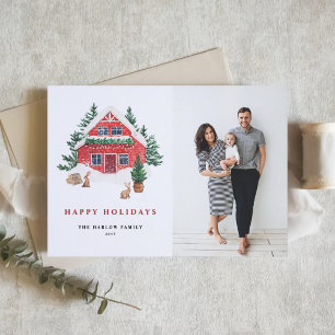 Cartes Pour Fêtes Annuelles Cosy Aquarelle Rouge Gîte de vacances Photo