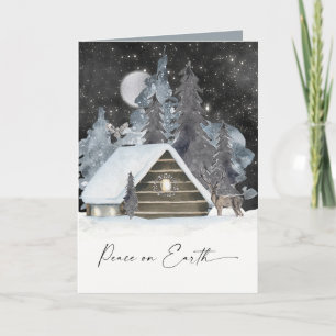 Cartes Pour Fêtes Annuelles Cosy Cabine Wintry Aquarelle Vacances Scène