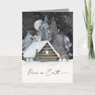 Cartes Pour Fêtes Annuelles Cosy Cabine Wintry Aquarelle Vacances Scène